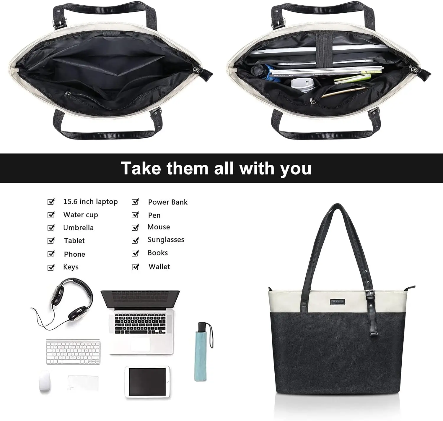 Women Laptop Tote Bag Business Office Work Travel Computer Shoulder Mouse Bag Big Capacity Canvas Notebook Handbag Briefcase