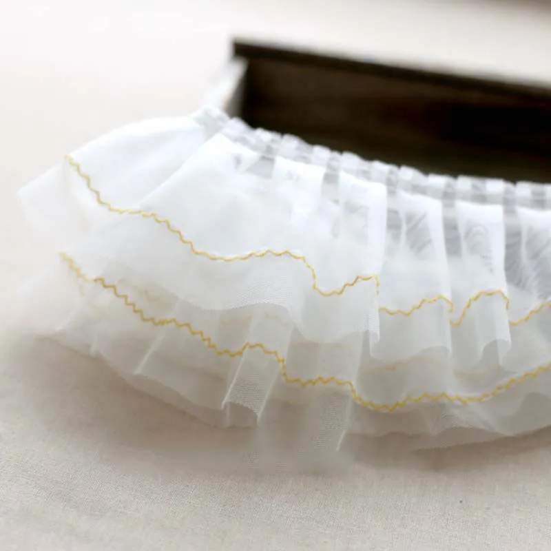 20Yds White Tulle Yarn Pleated Lace Fabirc Fringe Ribbon Wedding Dress Collar Hemline Ruffle Trim Sewing Supply 10cm Width