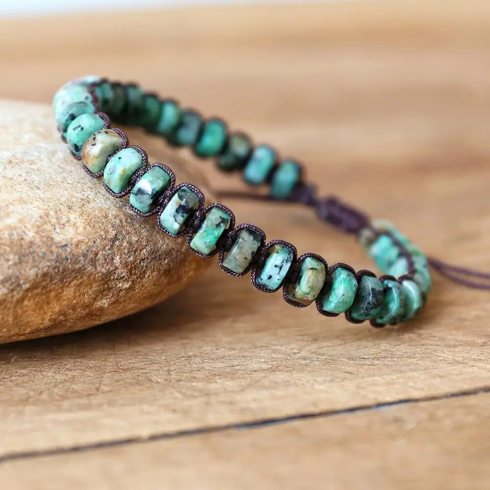 

3*6mm African Jasper Beads Braided Bracelet DIY Handmade Woven Natural Stone Boho Yoga Charm Bracelet Women Men Fashion Jewelry