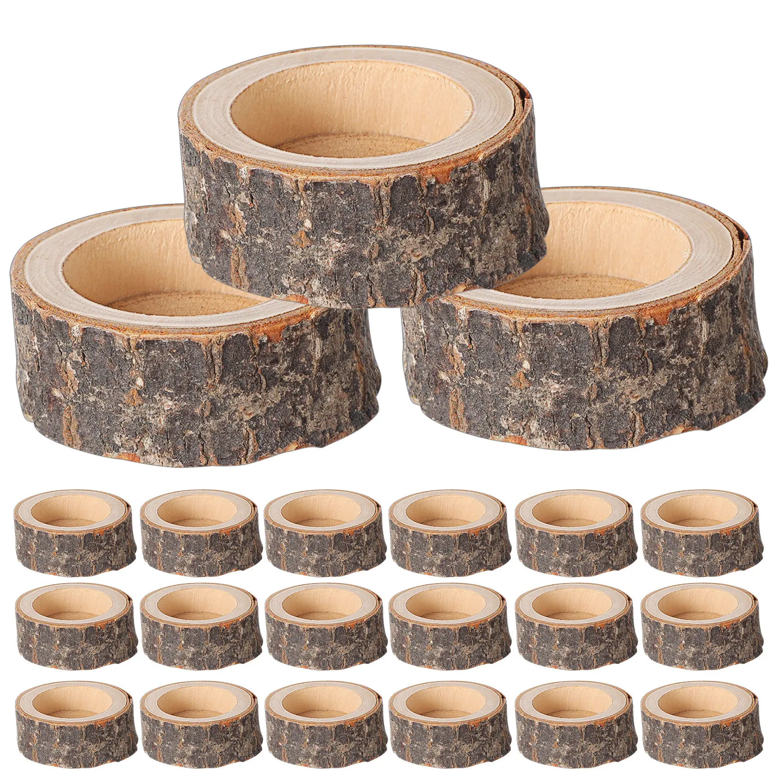 24Pcs Wood Tealight Holders Rustic Birch Log Design Stable Wood Candlestick for Wedding Birthday Holiday Table
