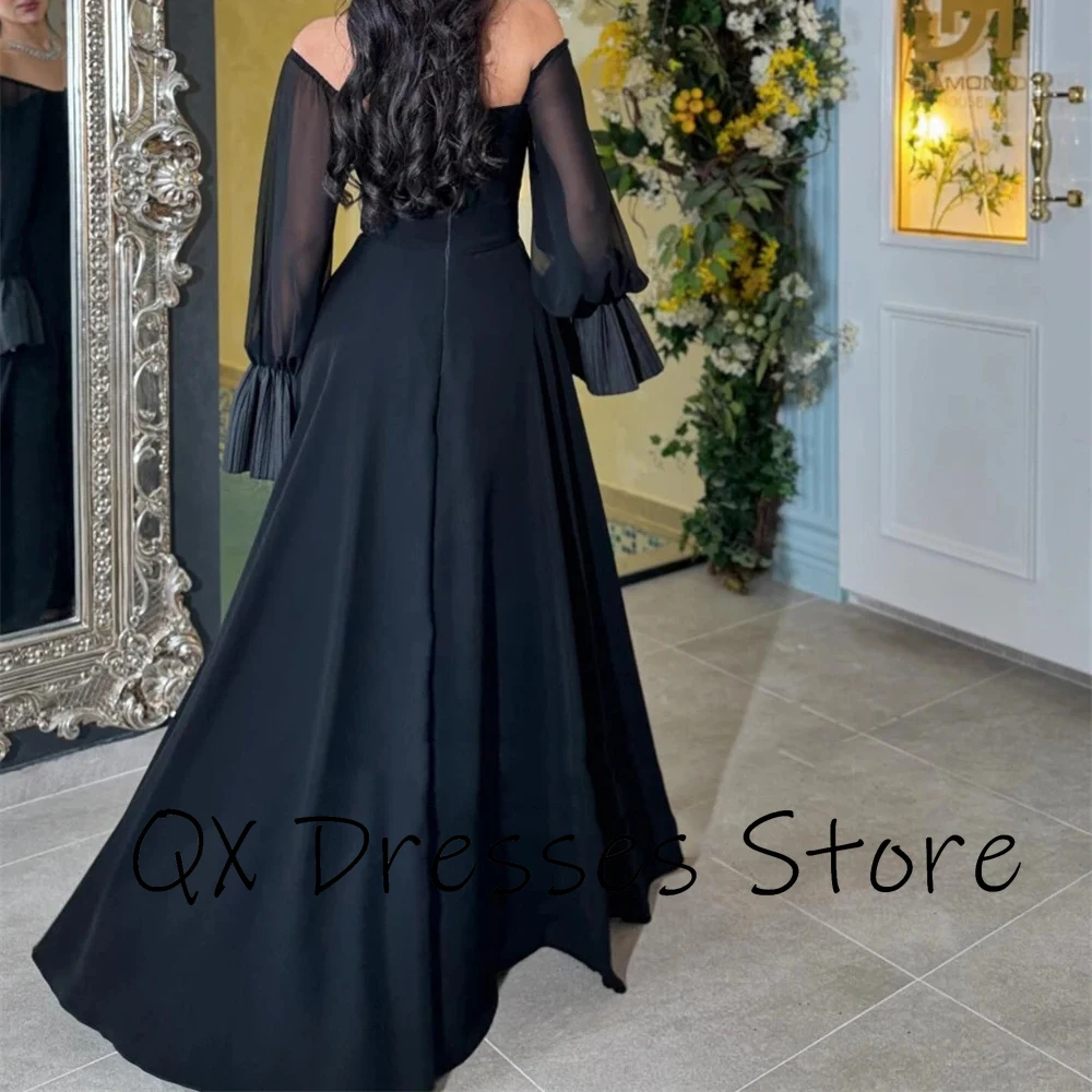 Customized Yipeisha Fashion Black Simple Jersey Evening Dresses With Watteau Train Square Collar Straight A-line Formal Pageant 