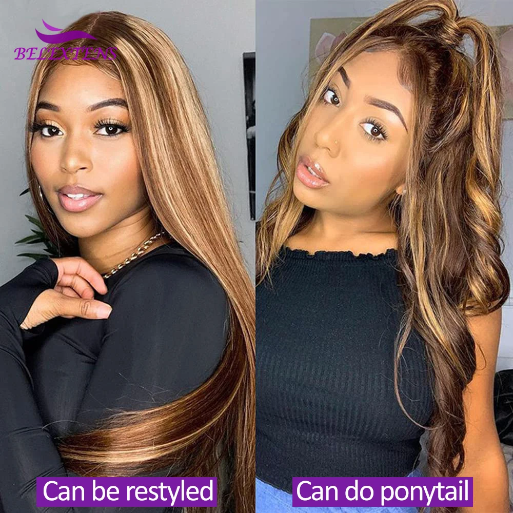 Körperwelle Highlight Ombre Honigblond P4/27, farbige Perücke, 13 x 4 transparente Spitzenfront-Echthaarperücke, vorgezupft, 3 Tage Lieferung – Detail 5