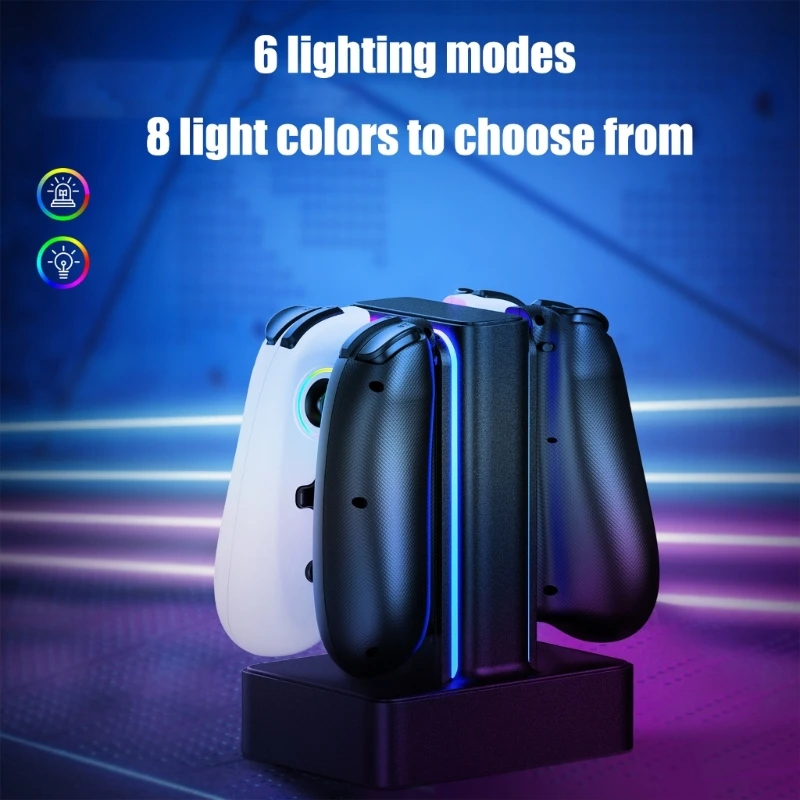 حامل شحن LED متعدد الألوان، محور شحن مدمج للألعاب المنزلية، تركيب بسيط أساسي لمفاتيح JoyCons