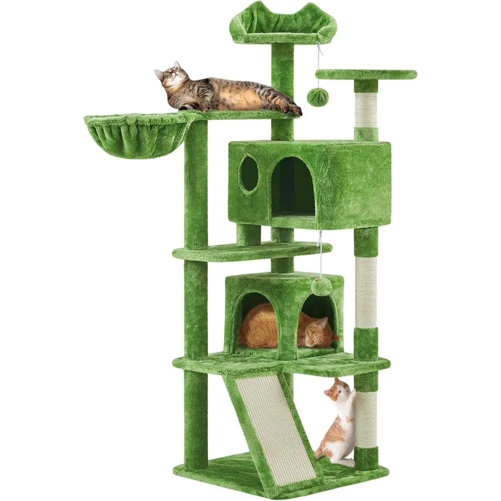 

Topeakmart Cat Tree, 57in Cat Tree Tower for Indoor Cats with Basket Top Perches Sisal Scratching Board and Dalling Ball, Cat Ac