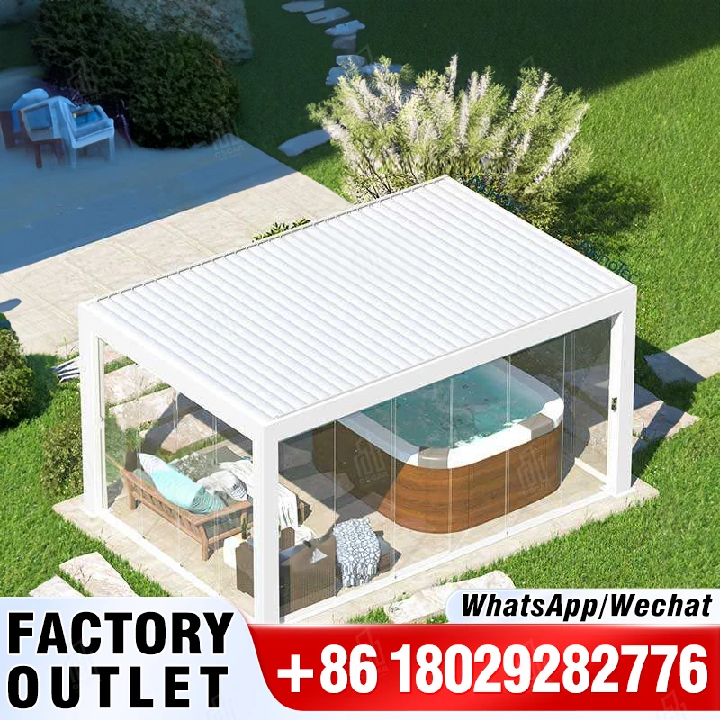 

Openable Movable Aluminium Pergola Awning System with PVC Fabric LED Illumination Coated Wood Plastic Frame for Arbours Arch