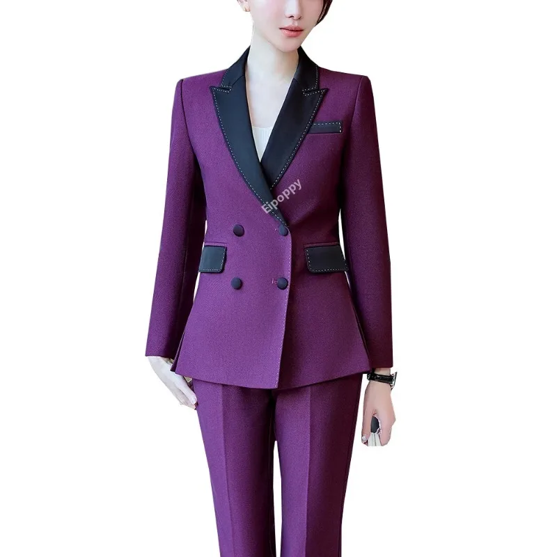 

2024New High Quality Red Green Black Purple Ladies Pant Suit Women Female Work Wear Formal Jacket Blazer and Trouser 2 Piece Set