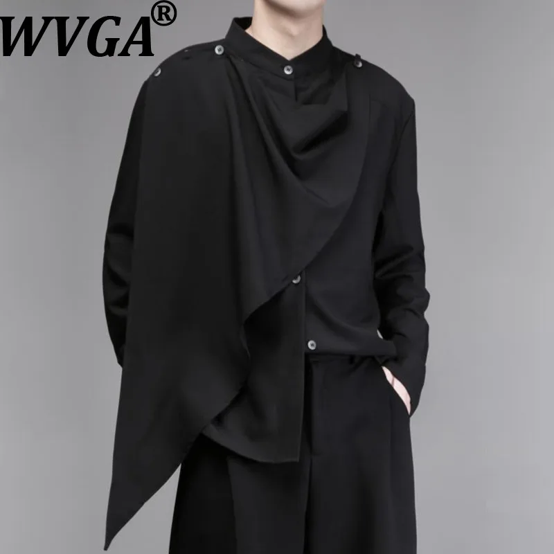 

Новая мужская рубашка WVGA для весны и осени: модная, объемная, без воротника, асимметричная, с длинным рукавом, в стиле кэжуал, модель W20486