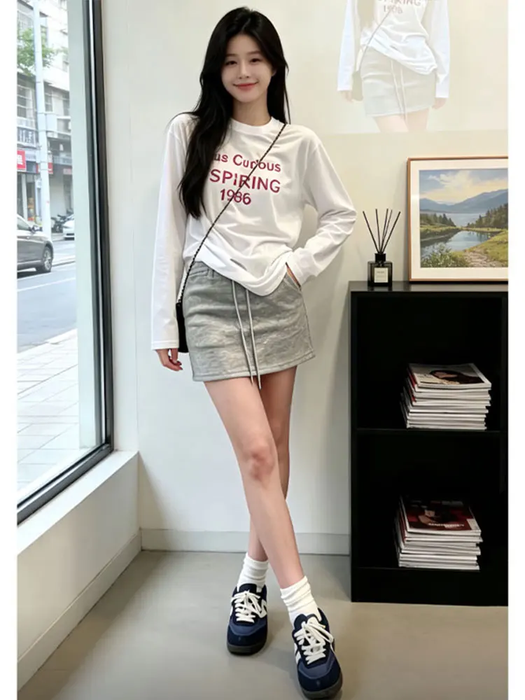 

College Style Printed T-Shirt High Waist Short Skirt Women's Set Summer New Fashion Slimming Two-Piece Suit Casual Wear