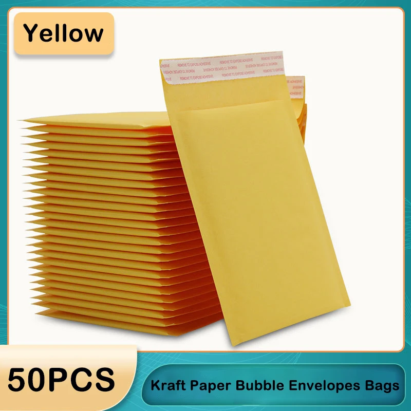 

50PCS Yellow Kraft Paper Bubble Envelopes Bags Different Specifications Mailers Padded Shipping Envelope With Bubble Mailing Bag