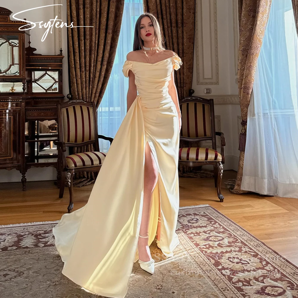 

SSYTENS Charming Yellow Prom Dresses for Wedding Party Off the Shoulder Occasion Gowns Floor-Length Evening Dresses Customized