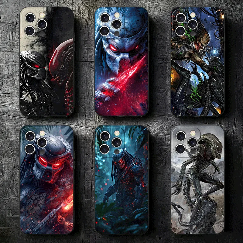 A-Alien Vs P-Predator Soft Phone Case for iPhone 16 16E 17 Air 15 Pro Max 14 Plus 13 Mini 11 12 7 Black Cover Back Shell