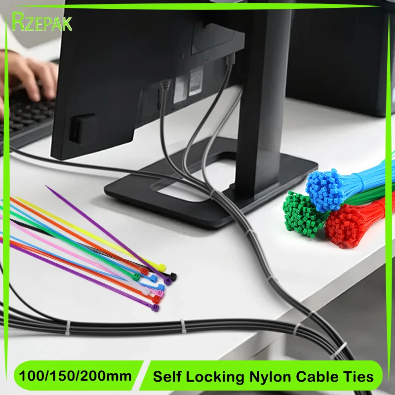 Colored 100/150/200mm Self-Locking Cable Ties Nylon Wire Zip Durable Organiser Fastening Ring Plastic Flange Binding Straps DIY