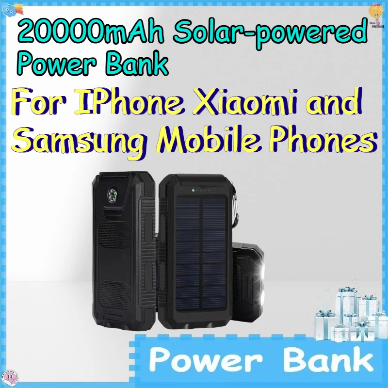 

20000mAh Solar-powered Power Bank for IPhone Xiaomi and Samsung Mobile Phones Outdoor Waterproof Compass PowerBank