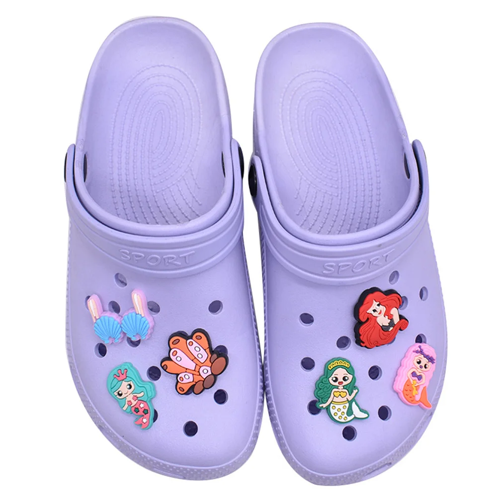 20pcs Mermaid Shoe Charms DIY Cartoon Clog Sandal Shoes Accessorie Wristband Hole Slipper Decoration Buckle Kids Parties Gifts