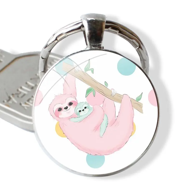 Accessories Phone Shell Covers glass cabochon keychain Car key chain Charms keychains Gifts cute cartoon sloth