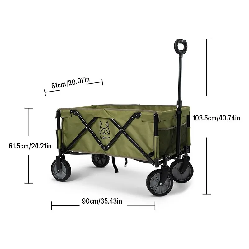 GERC Camping Trolley Foldable Portable Outdoor Pull Rod Camping Shopping Delivery Camp Small Trailer Outdoor Wagon,Garden,Lawn