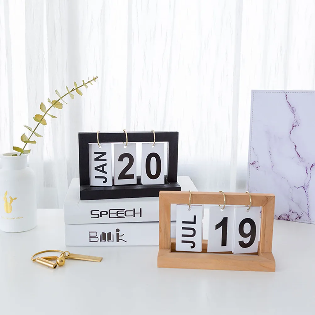 

1Pcs Perpetual Desk Calendar Wood and Aluminum Material Adjustable Month Date Display Home Office Daily Calendar Decoration Gift