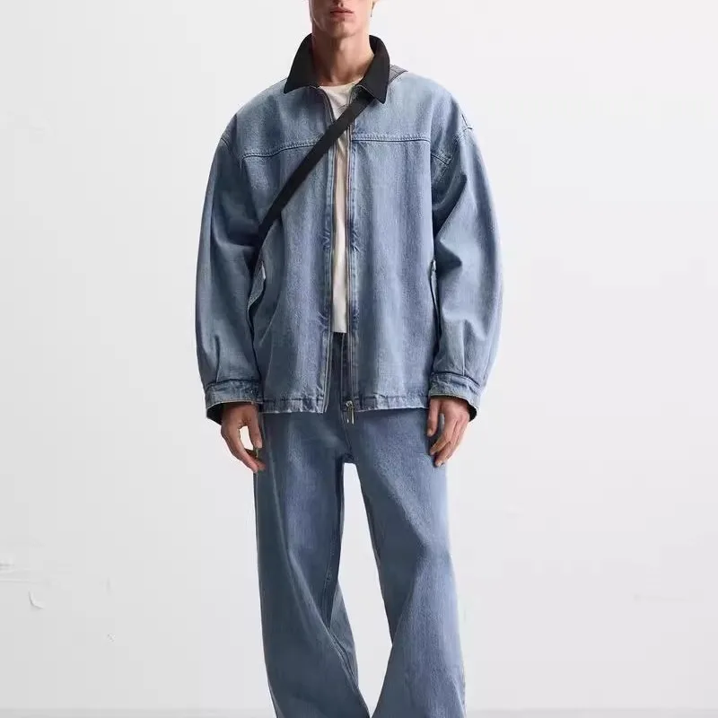 Свободный крой Long Sve Denim Jaet Youth Faion Воротник-стойка на молнии Осень-зима Повседневная верхняя одежда для мужчин