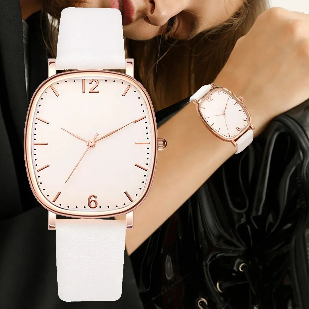 

Minimalist Fashion Women's Quartz Watches Tonneau Shaped Leather Strap Watches Arabic Numerals Scale Dials Wristwatches montre