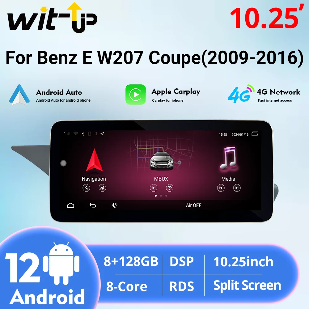 

Wit-Up Autoradio For Benz E W207 A207 C207 12.3" Touch screen Android Radio Aftermaket GPS Navigation screen CarPlay Car Stereo