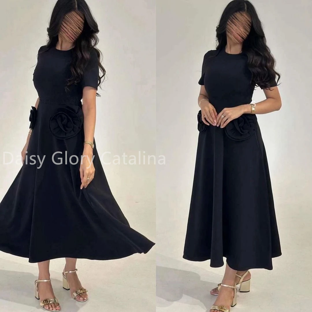 Prom Dresses Ankle-Length Stain for Woman Short Sleeves O-Neck Evening Dress Hand made flower Arabia Formal Wedding Party Dress