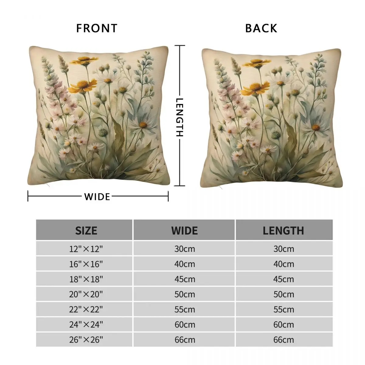 Wildflower Symphony Vintage Floral Square Pillowcase Polyester Linen Velvet Creative Zip Decor Bed Cushion Cover
