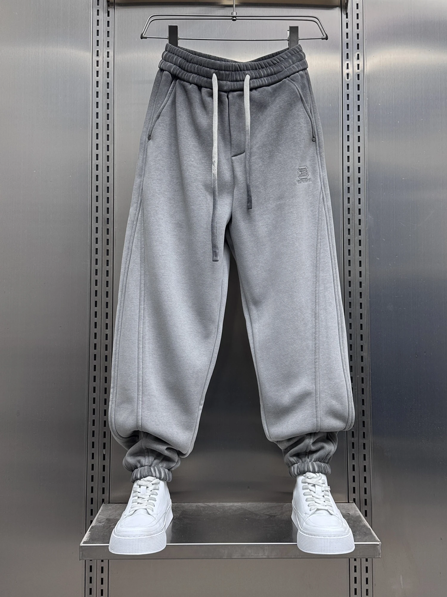 

Thiened Fce Lined American Sle Casual Pants Men's Loose Straight Leg Wide Leg Sports Dstring Sweatpants Men