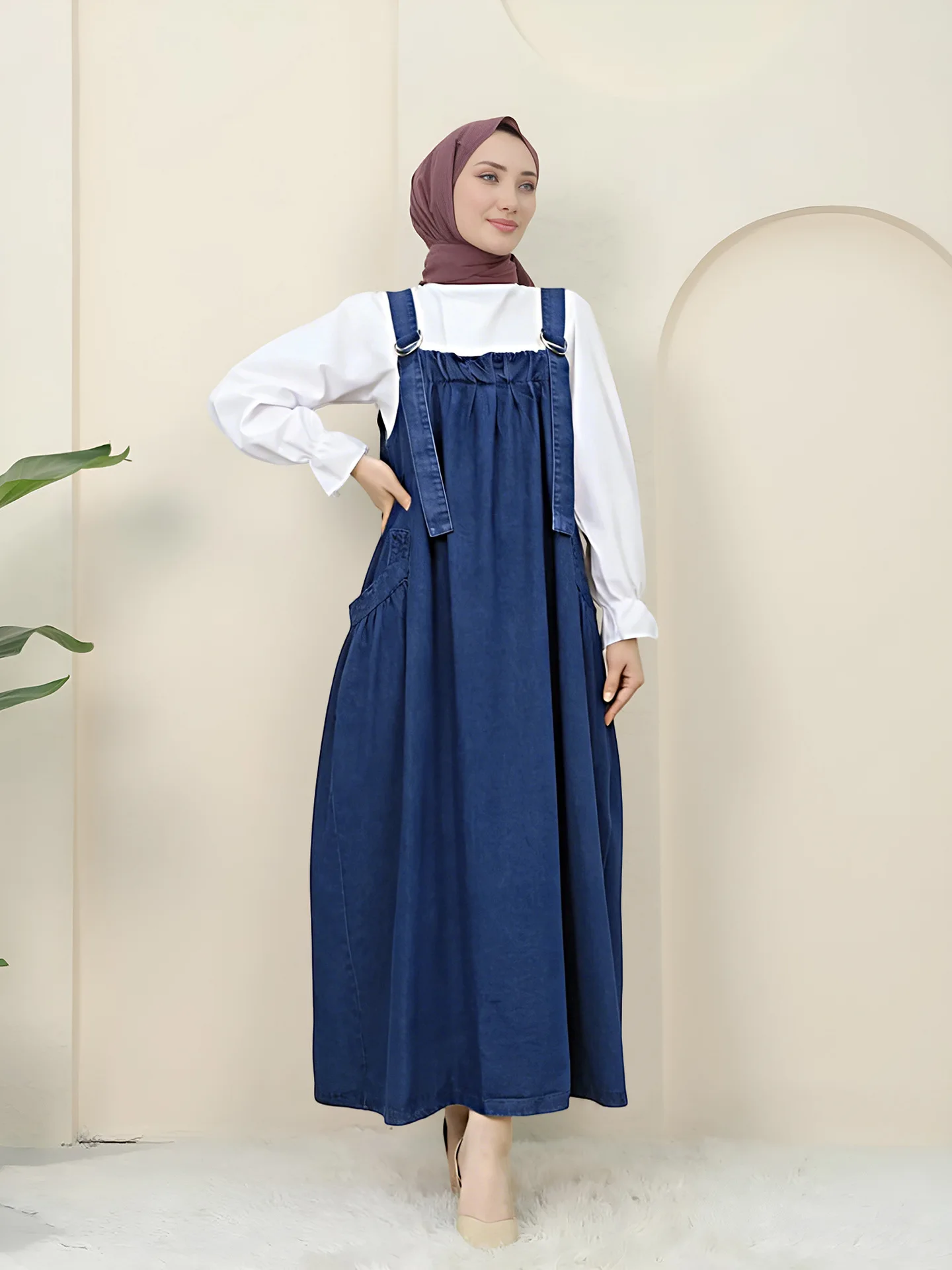 Abito generale senza maniche in denim per donna Musulmano con cinturino per spaghetti Abaya Dubai Caftano Abito islamico Allentato Turchia Abbigliamento casual