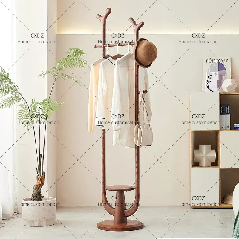 Solid Wood Coat Rack Bedroom Floor Standing Clothes Hanger Simple Ash Wood High End Creative Home Storage Organizer