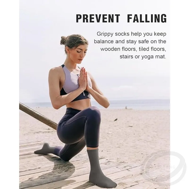 جوارب بيلاتيس غير قابلة للانزلاق مع مقابض للنساء نعل متوسط بلون سادة مضاد للانزلاق قبضة اليوغا بيلاتيس جوارب باليه 4 أزواج