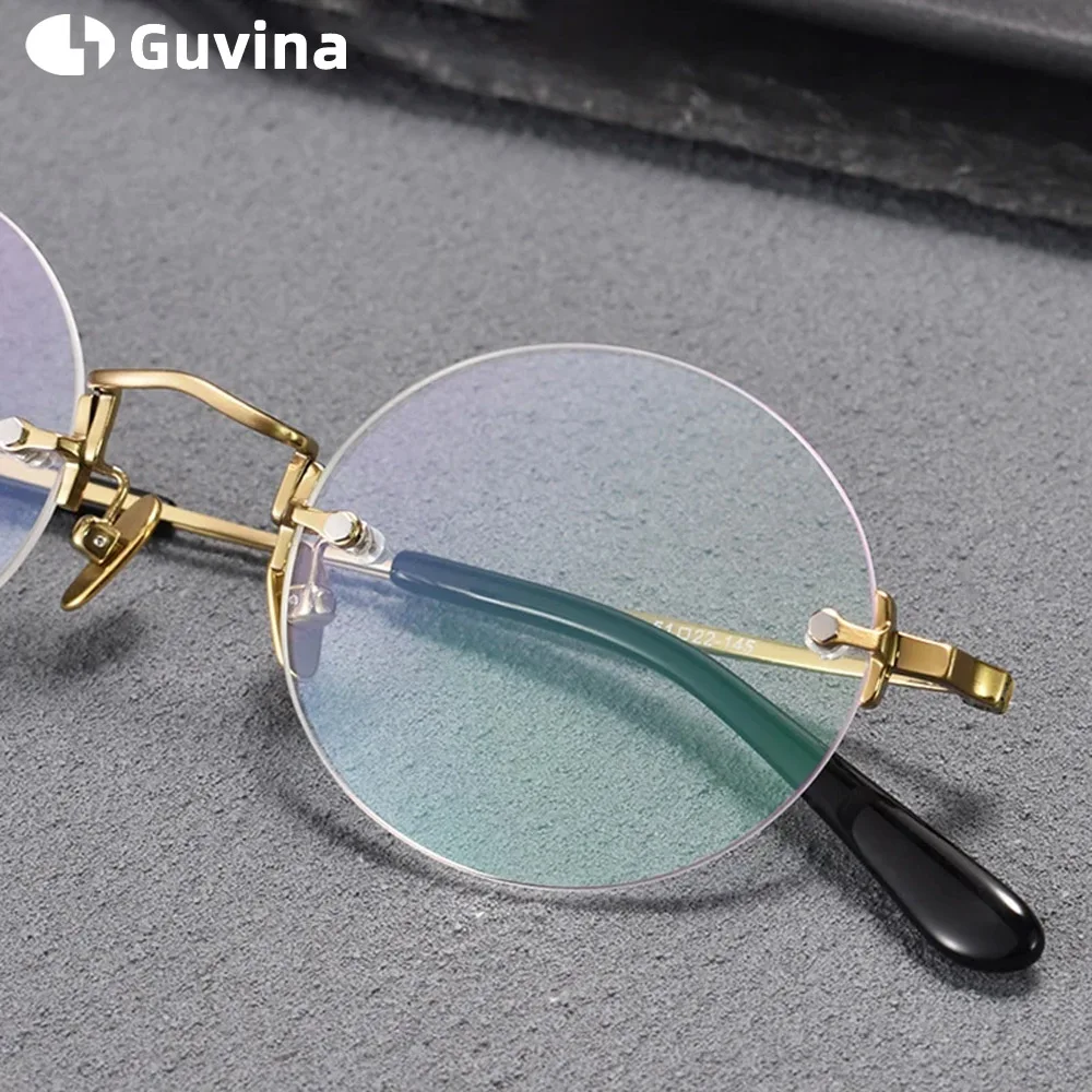 

Round Rimless Glasses for Men Women Pure Titanium Optical Glasses Frames Japanese Vintage Blue Light Prescription Customized
