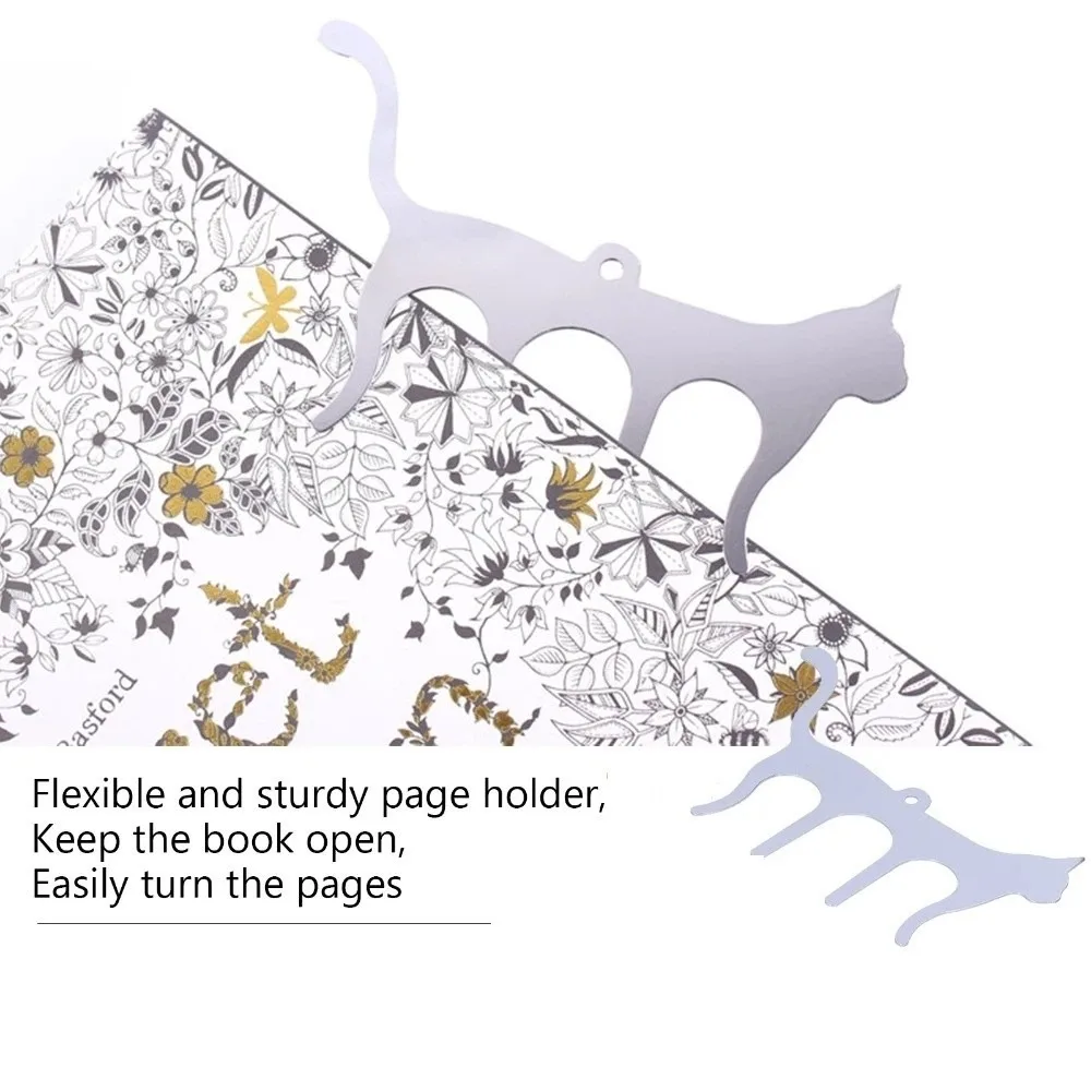 2pcs Cute Cat Shaped​ Metal Music Book Clips​ Steel Gold/Silver Stand Page Holder​ Easy to carry ​Bookmark​