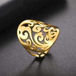 COOLTIME Vintage Filigree Flower Wave Adjustable Ring for Women Stainless Steel Aesthetic Rings Bohemian Jewelry Wedding Gift