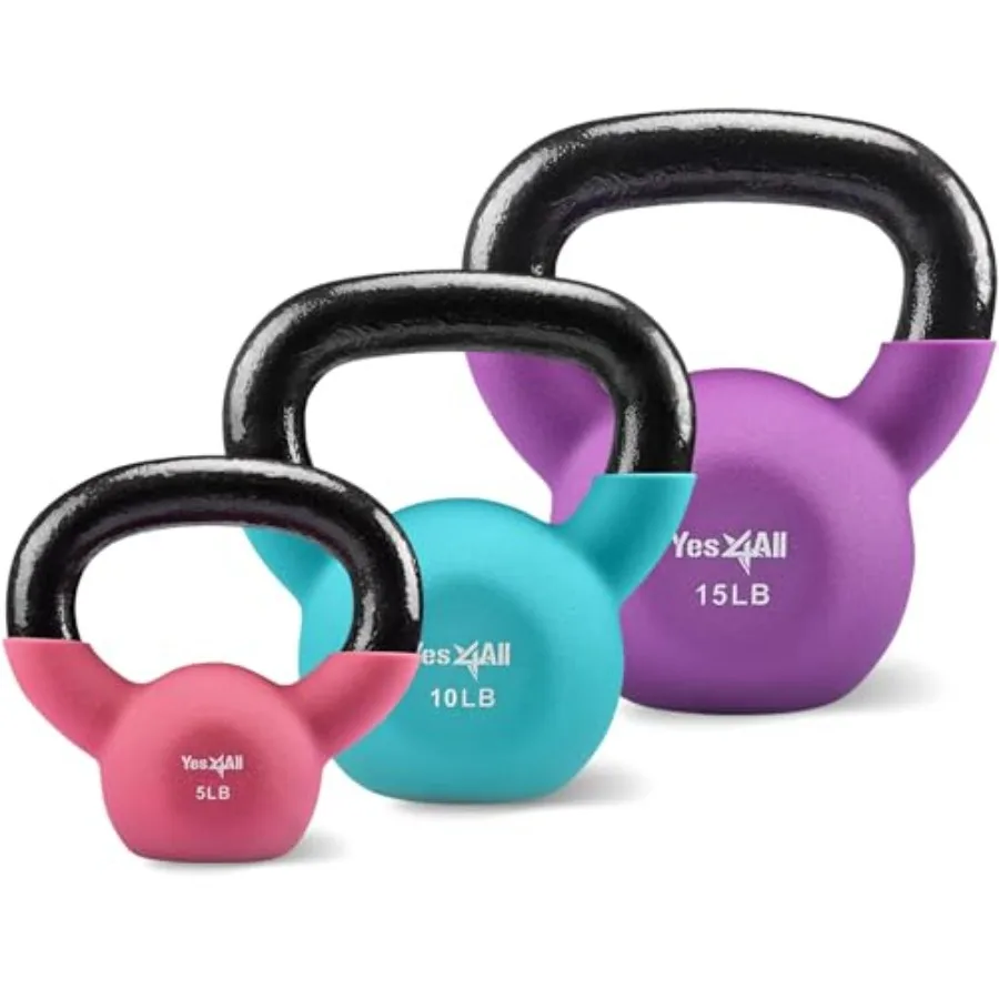 

Home Gym Kettlebell - Neoprene Coated Cast Iron Black/Red/Blue Wide Grip Flat Bottom for Swings Squats Deadlifts Push Ups Full