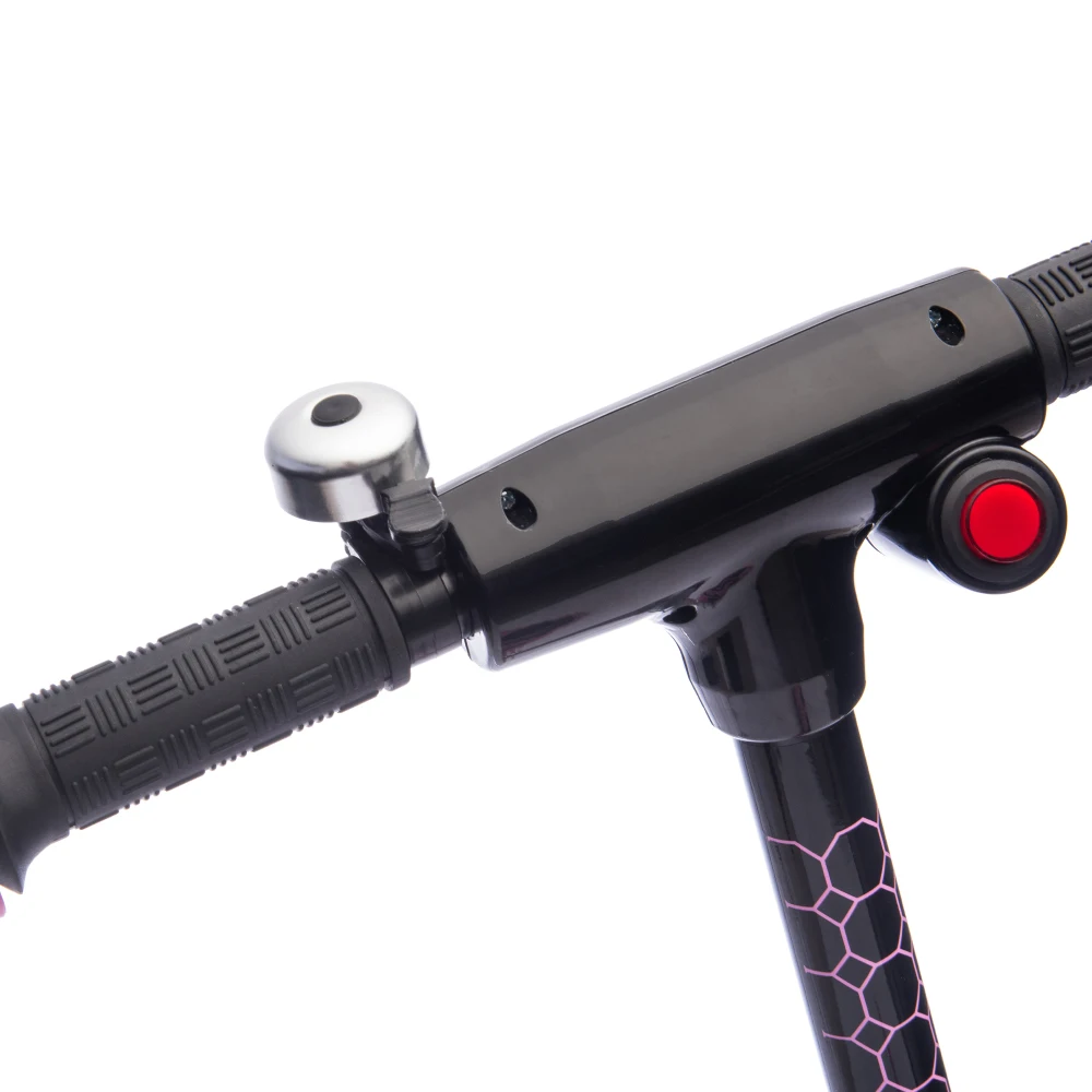 Hulajnoga elektryczna dla dzieci ze stojakiem, dzwonkiem, hamulcem tylnym, szerokimi pedałami, antypoślizgowym uchwytem, kolorowymi światłami LED, szybka zabawka dla dzieci w wieku 6+