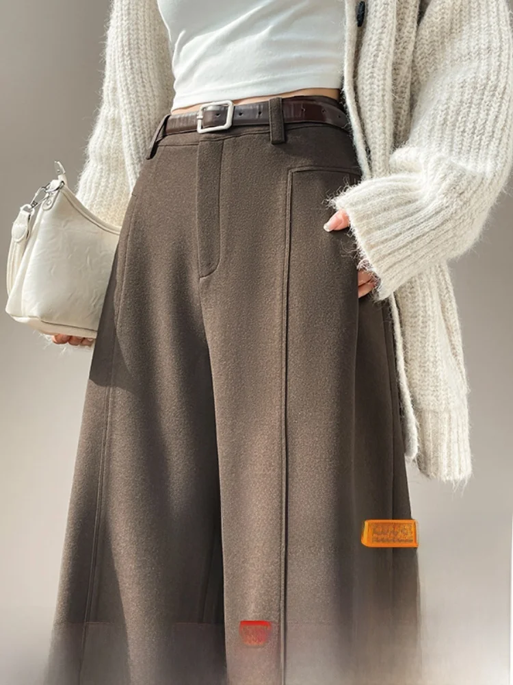 Hoge Taille Wijde Pijpen Broek Vrouwen Pak Drapey Rechte Pijpen Broek Koreaanse Sle Pendelen Pure Kleur Kett Splicing