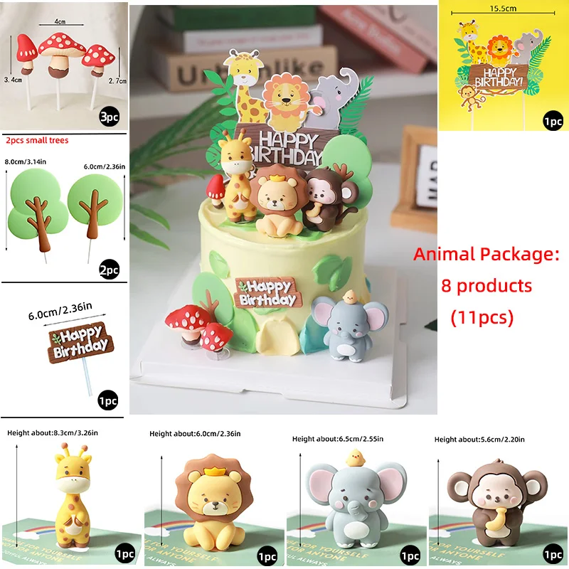 Safari Tortendekoration Wilde Tiere Löwe Elefant Giraffe Affe Dschungeltiere Wild One Kuchendekoration Geburtstagsparty Zubehör – Detail 6