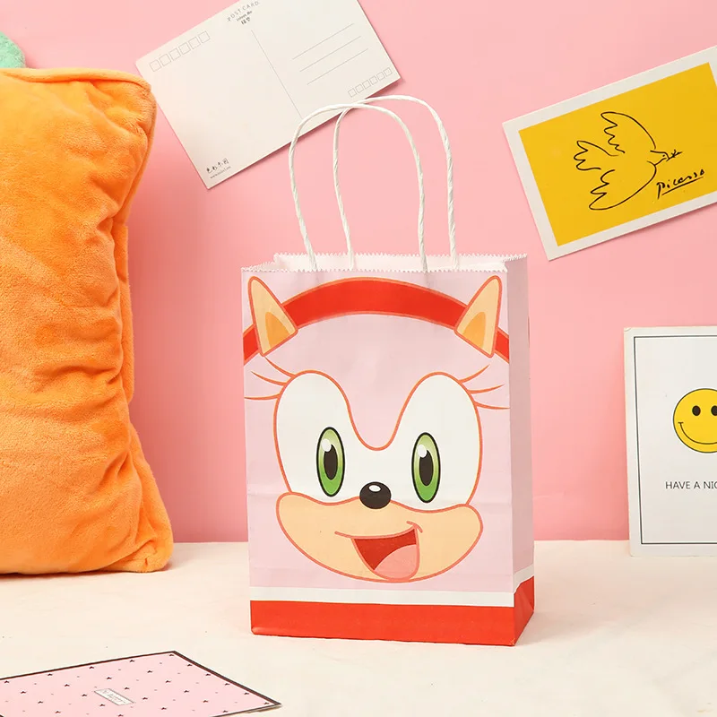 5pcs/set Sonic Anime Figure Kraft Paper Bag Handbag Into Candy Toys Gifts Surprise Cartoon Birthday Partys Supplies Decoration