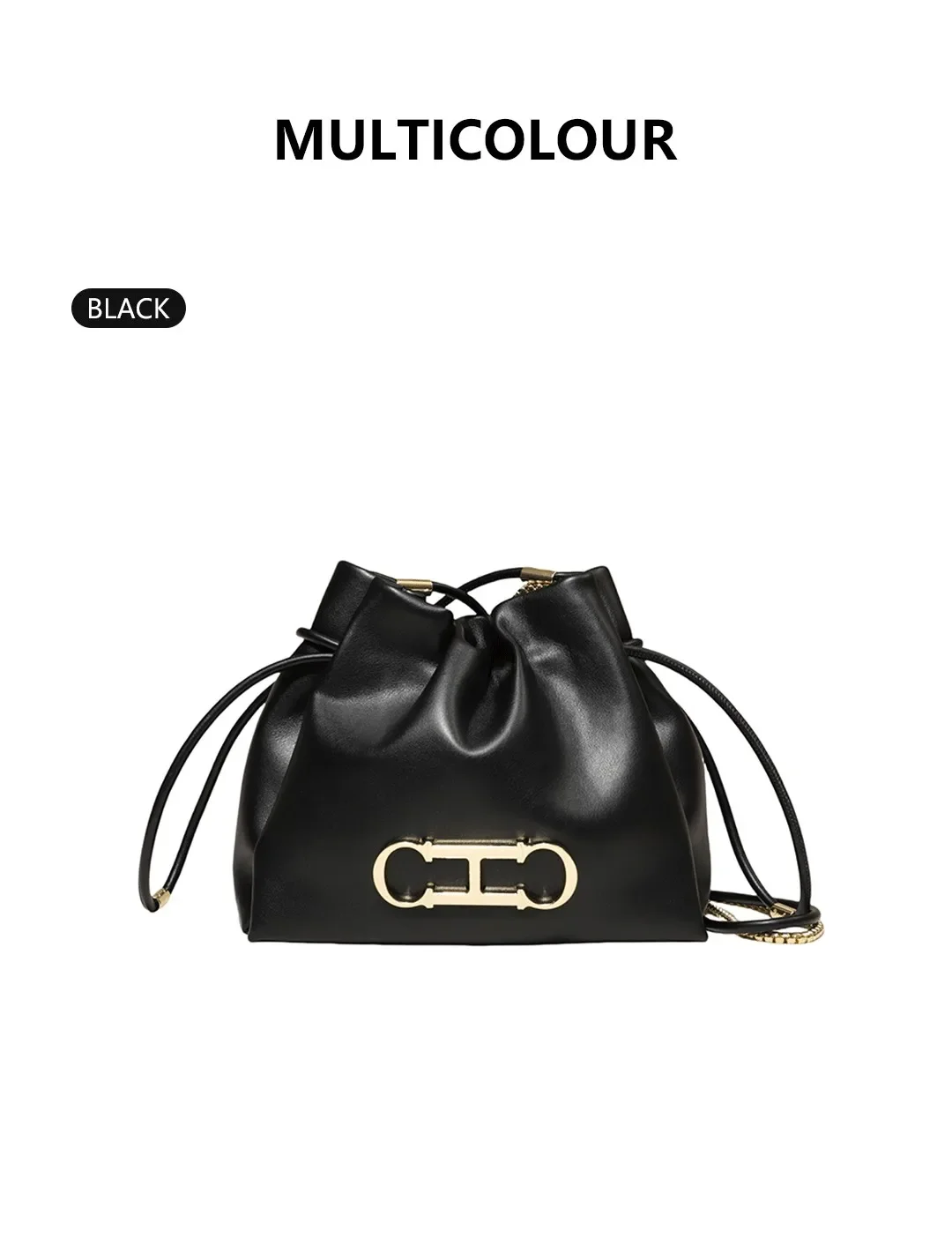 CH Luxus-Beuteltasche mit Kordelzug für Damen, goldfarbenes Metall-Logo, Ketten-Umhängetasche, Schulter-Messenger-Handtasche für den täglichen Pendelverkehr und Partys – Detail 6