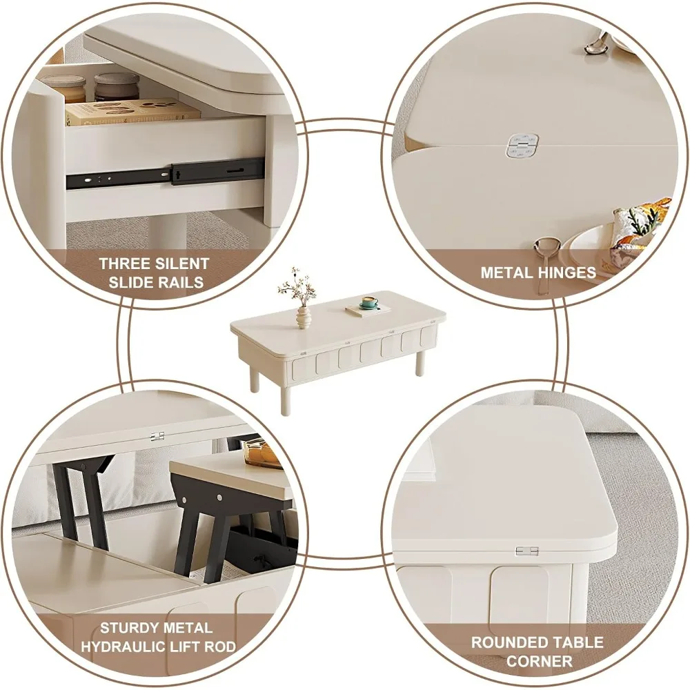 Lift Top Coffee Table, 3 in 1 Multi-Function Convertible Coffee Tables with Drawer and Hidden Compartment, Modern Center Table w