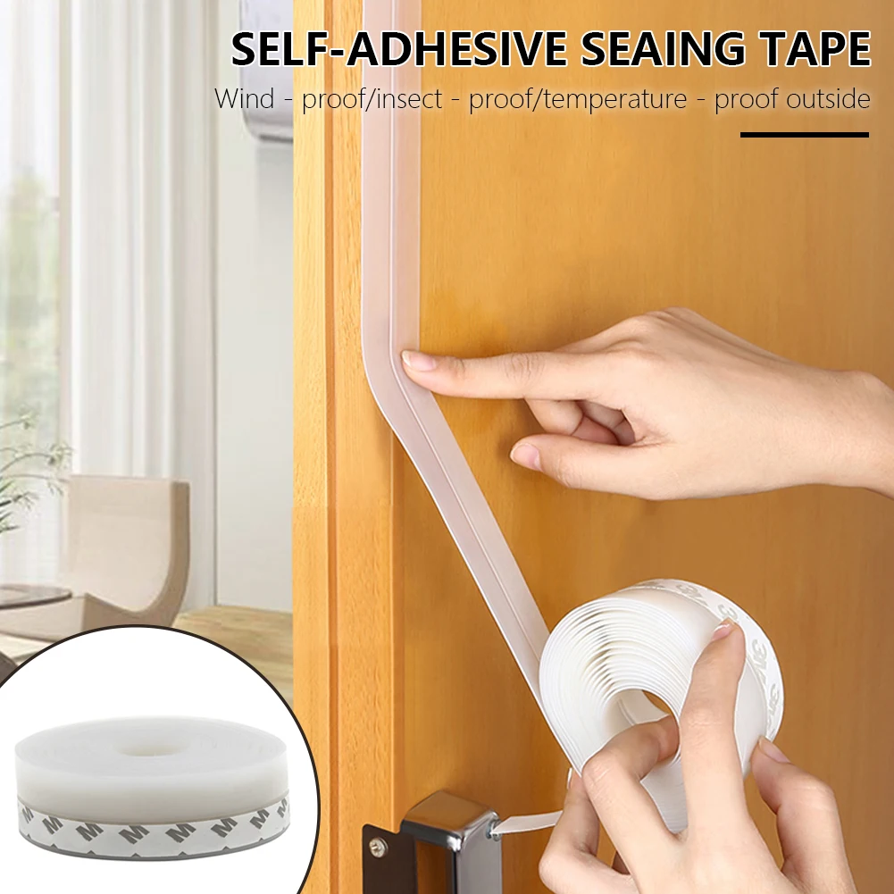 1M Self-Adhesive Silicone Strip Door Window Bottom Seal Strip Sound Insulation Weatherstrip Windshield Dust-Proof Tape 5 Colors