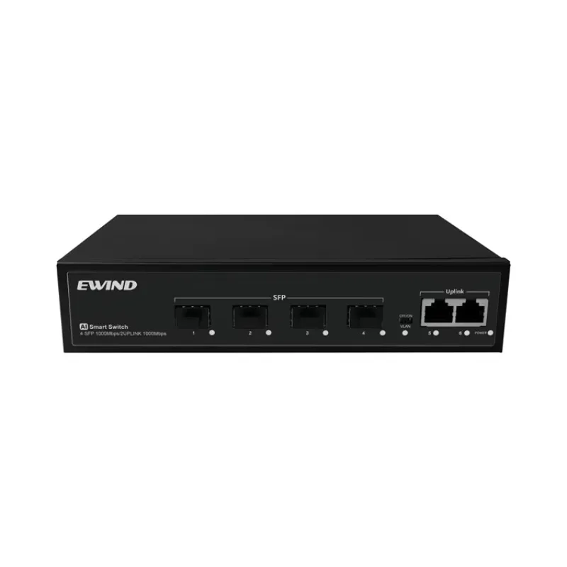 4 SFP Gigabit Fiber Switch with 2 10/100/1000M RJ45 Ports, 16Gbps Bandwidth 12V Built-in Power Desktop Network Switch for CCTV