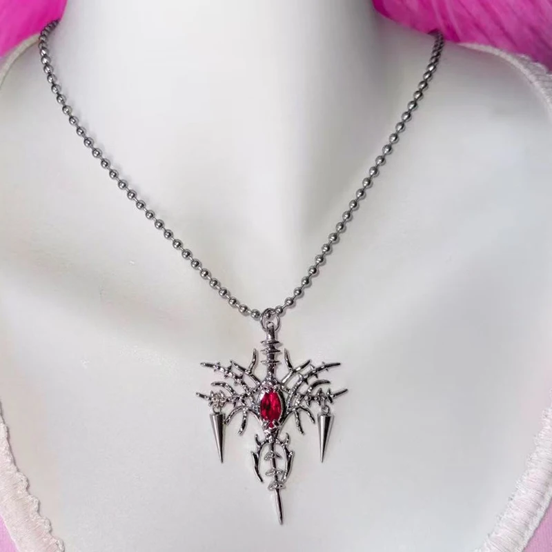 

Punk Irregular Red Crystal Thorns Pendant Necklace for Women Cool Accessories Grunge Rock Hip Hop Geometric Stud Necklace Goth