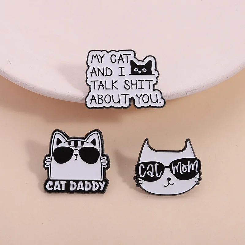 3pcs My Cat and I Talk about You Enamel Pin Funny Quote Cat Mom Daddy Brooches Lapel Badge Jewelry Gifts for Cat Lover Friends