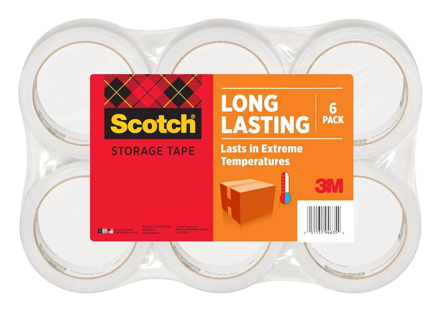 

Long Lasting Storage Packing Tape Rolls, Clear, Storage Tape With nds Extreme Temperatures, 1.88 in x 54.6 yd, 6 Refill