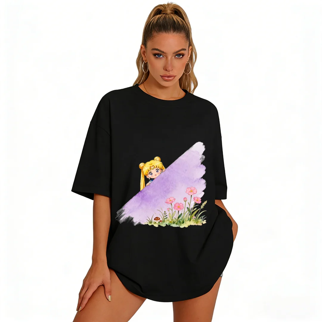 

2026 New Cute Sailor Moon Peekaboo Watercolor Print T Shirt Unisex Casual Tee for Men Women Kids Family Matching Streetwear Tops