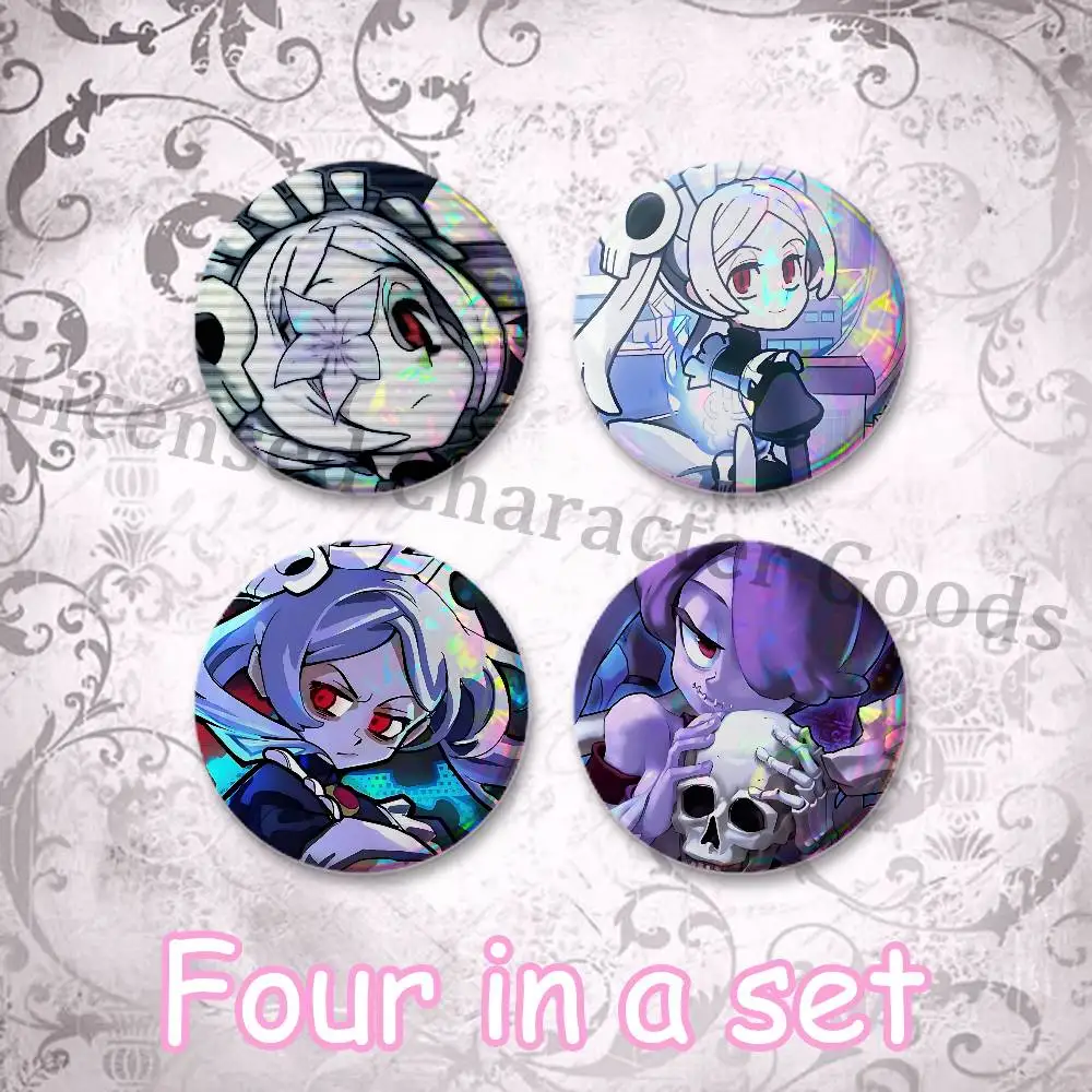 M-Marie Korbel The Skullgirl 75mm Large Tin Badge 3 Inch Holographic Baji for Ita-Bag Centerpiece 4-Piece Set