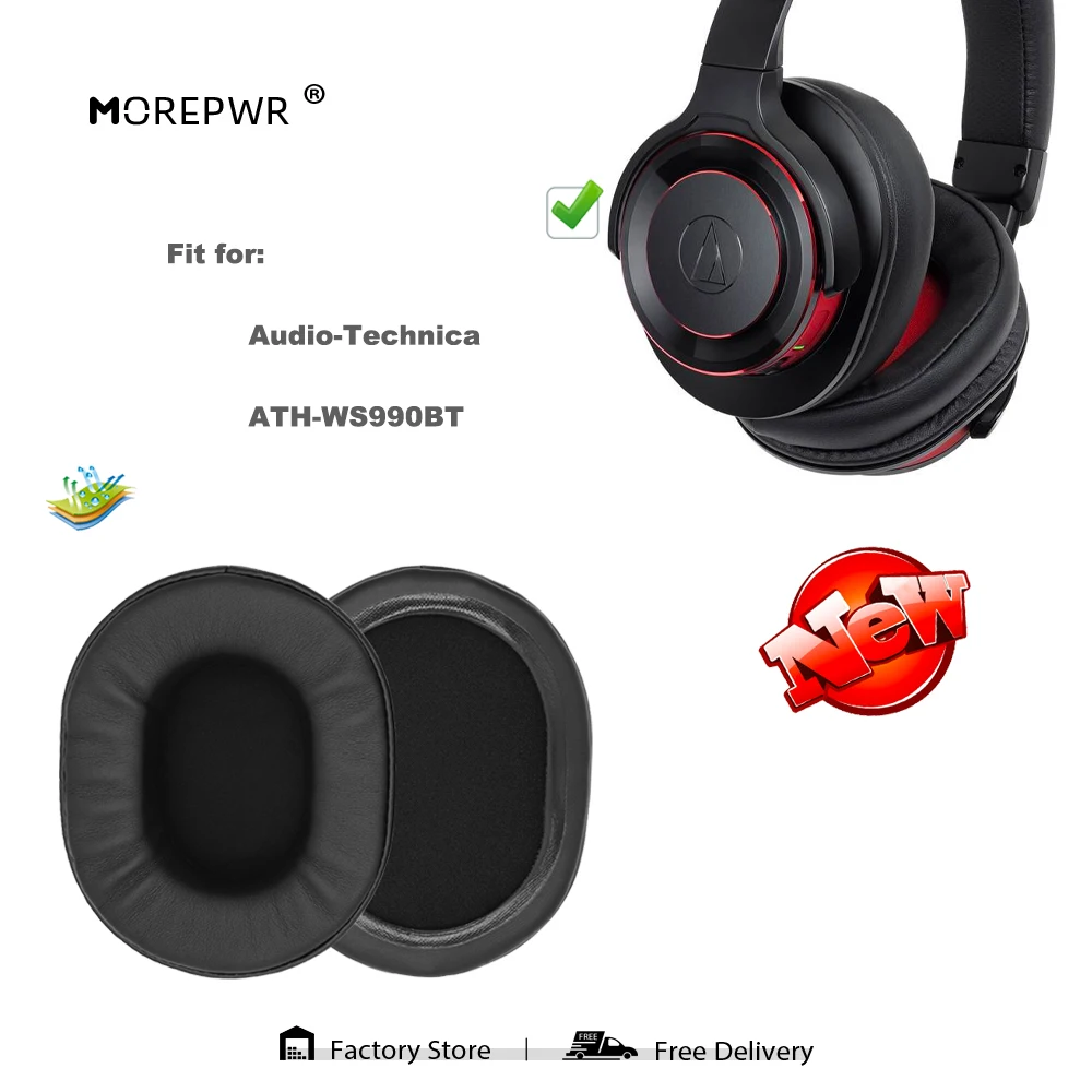 Morepwr 오디오 테크니카 ATH-WS990BT 헤드셋 부품 가죽 쿠션 벨벳 귀마개 이어폰 슬리브 커버 용 교체 용 이어 패드