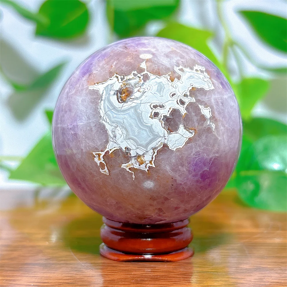 Dream Amethyst Sphere Crystal Natural Quartz Stone Home Decoration Minerals Reiki Craft Gifts Energy Healing Meditation +Stand