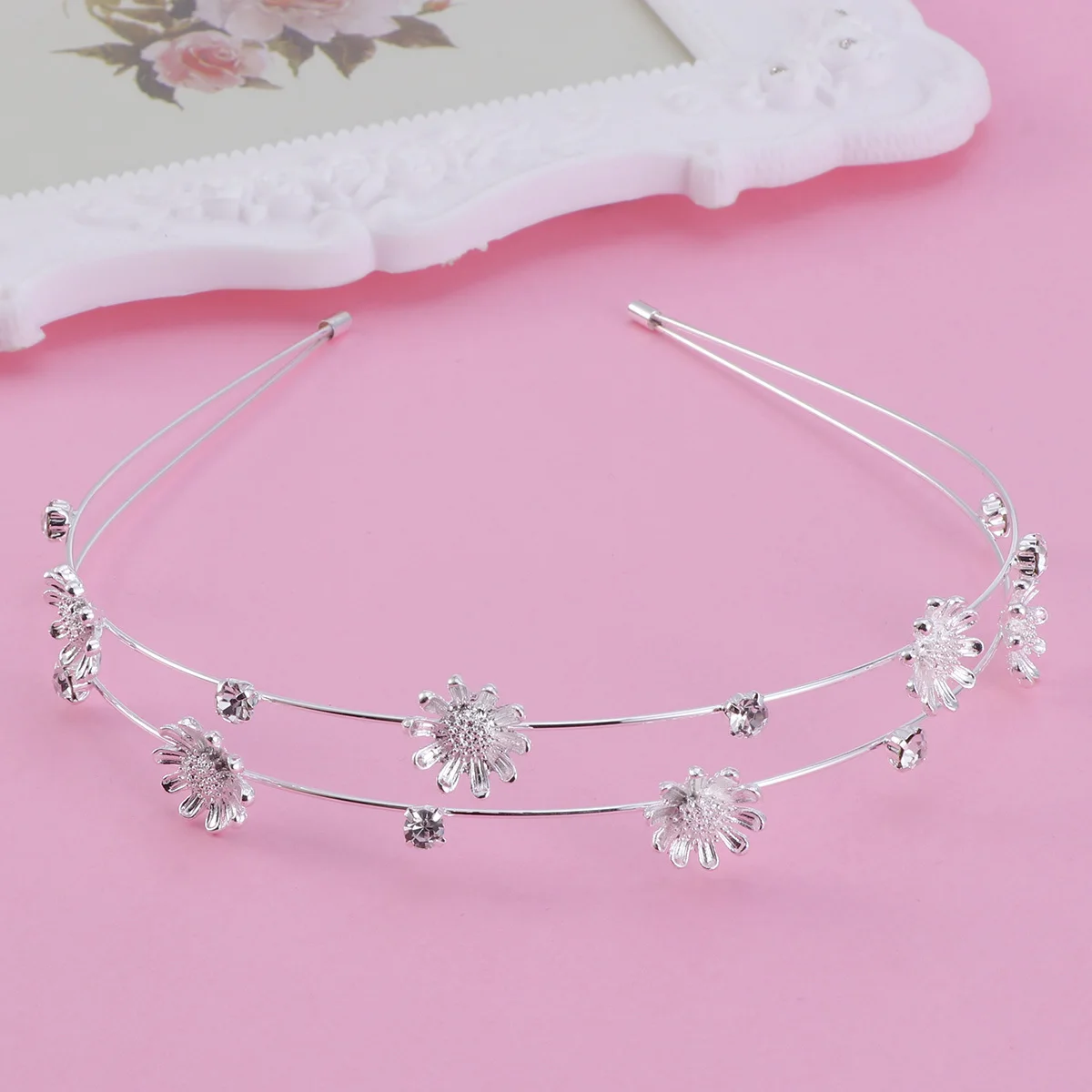 

Women Rhinestone Headband Double Layer Silver Bridal Hair Band Elegant Wedding Hair Accessories for Brides Bridesmaids Prom